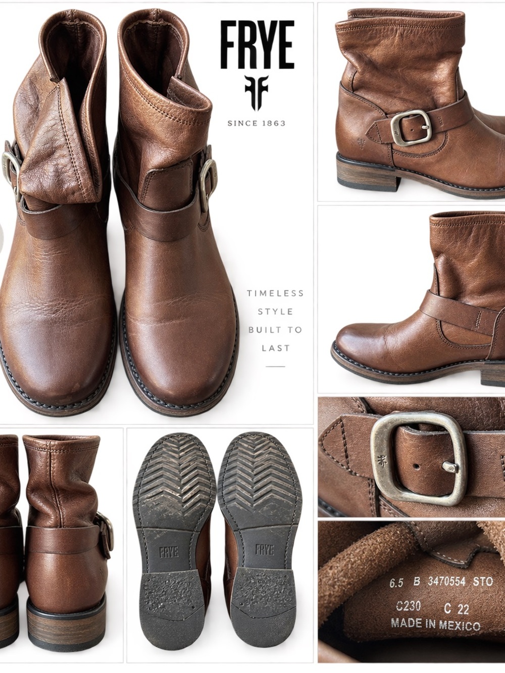 Frye Brown Leather Engineer Harness Ankle Boots 6.5 B